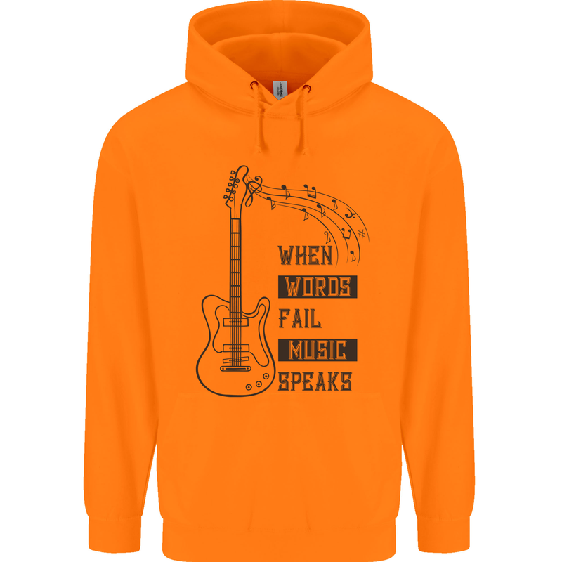 Guitar When Words Fail Music Speaks Childrens Kids Hoodie Orange