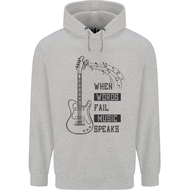 Guitar When Words Fail Music Speaks Childrens Kids Hoodie Sports Grey