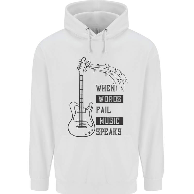 Guitar When Words Fail Music Speaks Childrens Kids Hoodie White