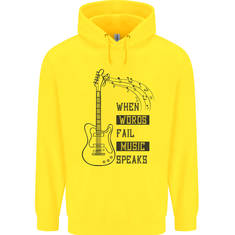 Guitar When Words Fail Music Speaks Childrens Kids Hoodie Yellow