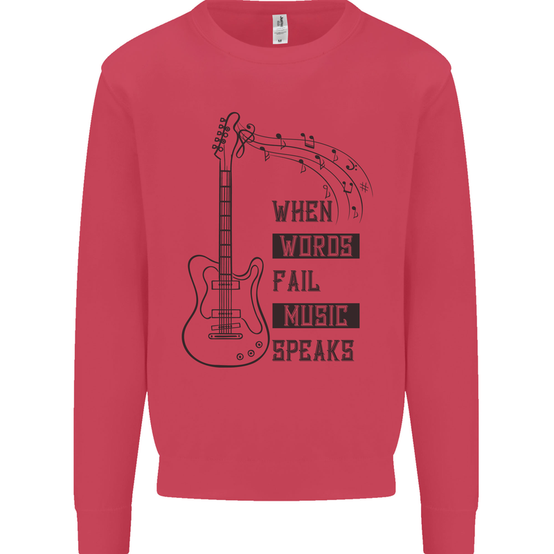 Guitar When Words Fail Music Speaks Kids Sweatshirt Jumper Heliconia