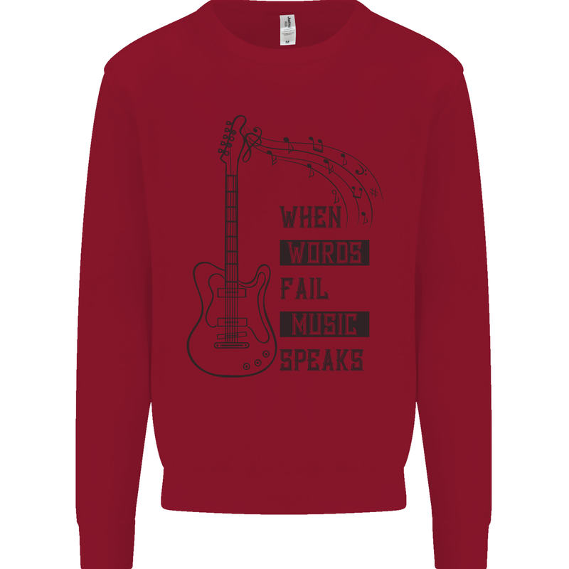 Guitar When Words Fail Music Speaks Kids Sweatshirt Jumper Red