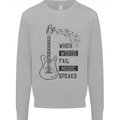 Guitar When Words Fail Music Speaks Kids Sweatshirt Jumper Sports Grey