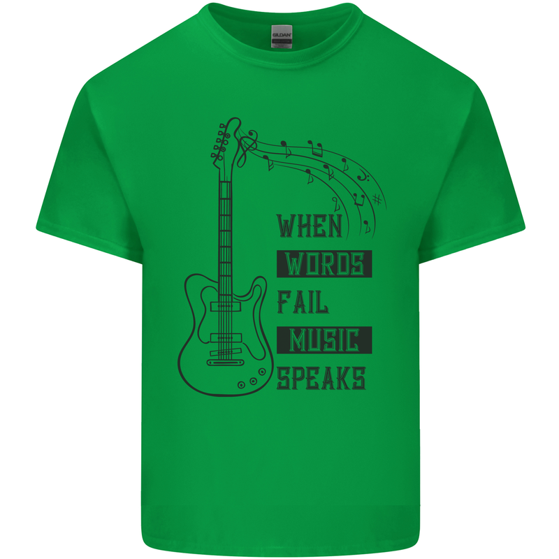 Guitar When Words Fail Music Speaks Kids T-Shirt Childrens Irish Green