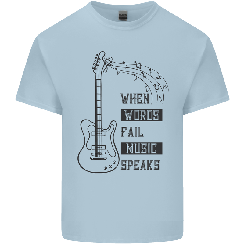 Guitar When Words Fail Music Speaks Kids T-Shirt Childrens Light Blue