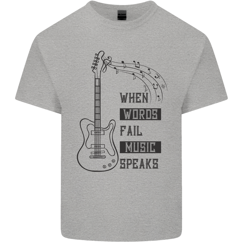 Guitar When Words Fail Music Speaks Kids T-Shirt Childrens Sports Grey