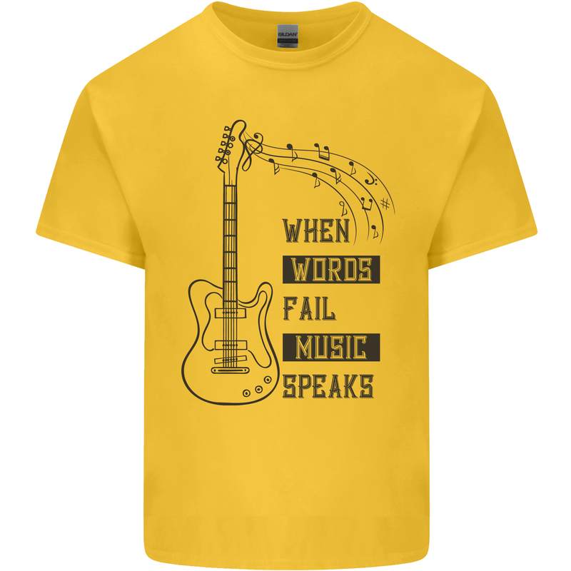 Guitar When Words Fail Music Speaks Kids T-Shirt Childrens Yellow