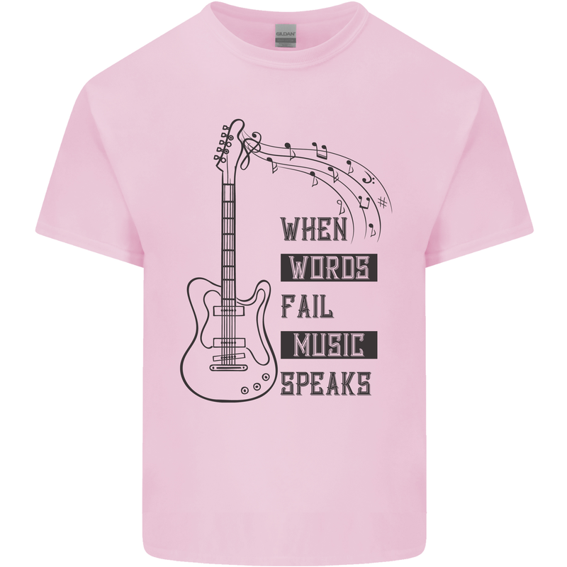 Guitar When Words Fail Music Speaks Mens Cotton T-Shirt Tee Top Light Pink