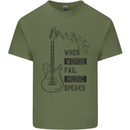 Guitar When Words Fail Music Speaks Mens Cotton T-Shirt Tee Top Military Green