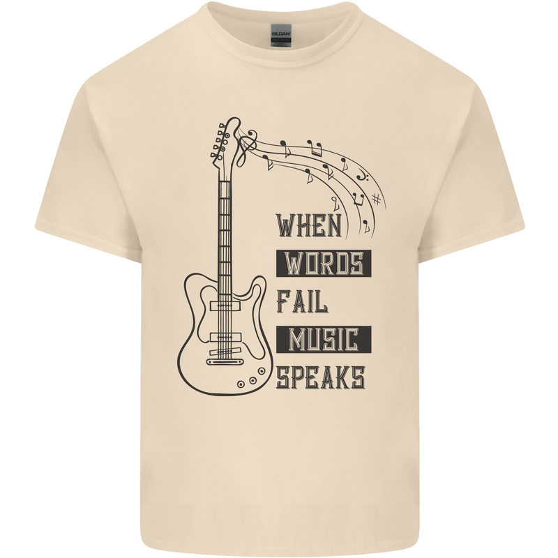 Guitar When Words Fail Music Speaks Mens Cotton T-Shirt Tee Top Natural