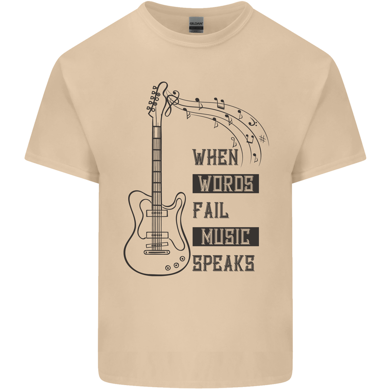 Guitar When Words Fail Music Speaks Mens Cotton T-Shirt Tee Top Sand