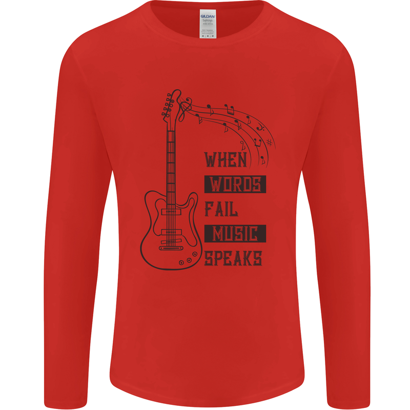 Guitar When Words Fail Music Speaks Mens Long Sleeve T-Shirt Red