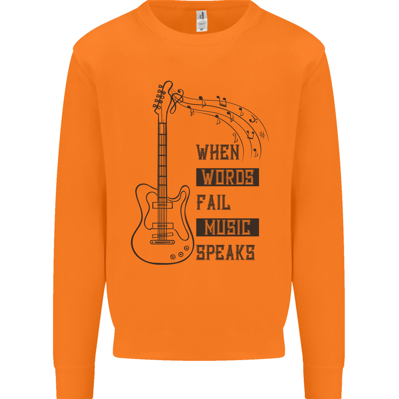 Guitar When Words Fail Music Speaks Mens Sweatshirt Jumper Orange