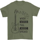 Guitar When Words Fail Music Speaks Mens T-Shirt 100% Cotton Military Green