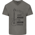 Guitar When Words Fail Music Speaks Mens V-Neck Cotton T-Shirt Charcoal