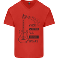 Guitar When Words Fail Music Speaks Mens V-Neck Cotton T-Shirt Red