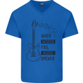 Guitar When Words Fail Music Speaks Mens V-Neck Cotton T-Shirt Royal Blue