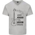 Guitar When Words Fail Music Speaks Mens V-Neck Cotton T-Shirt Sports Grey