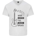 Guitar When Words Fail Music Speaks Mens V-Neck Cotton T-Shirt White