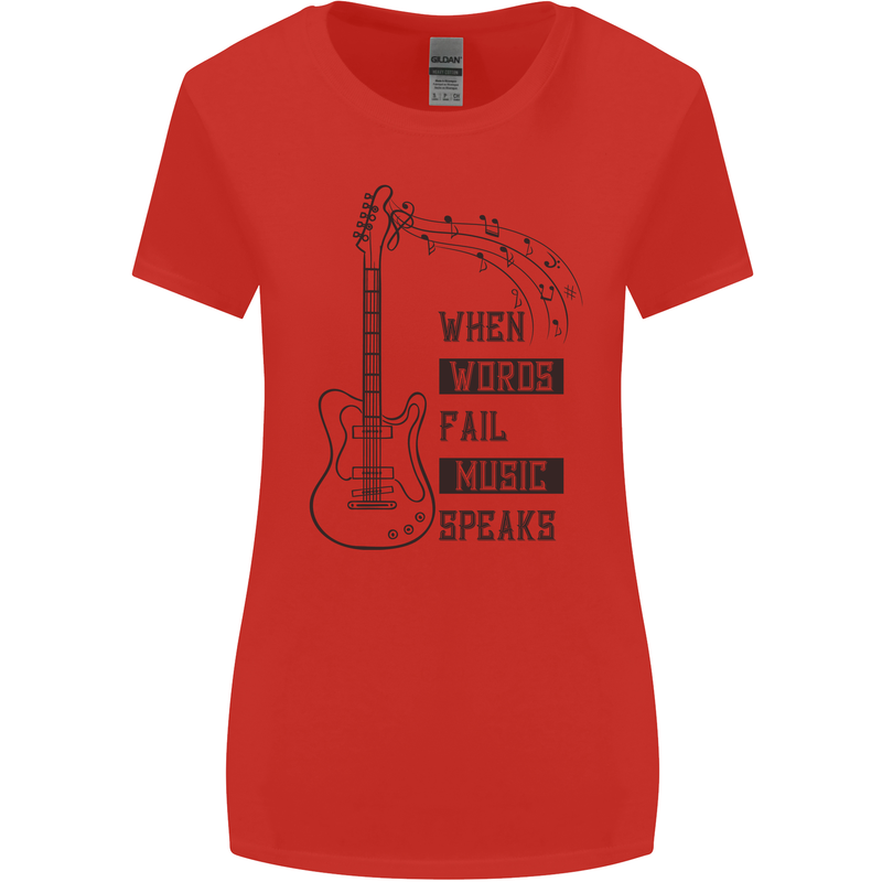 Guitar When Words Fail Music Speaks Womens Wider Cut T-Shirt Red