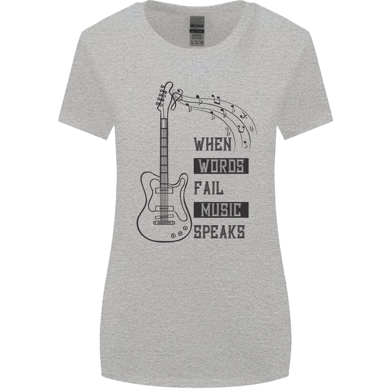 Guitar When Words Fail Music Speaks Womens Wider Cut T-Shirt Sports Grey