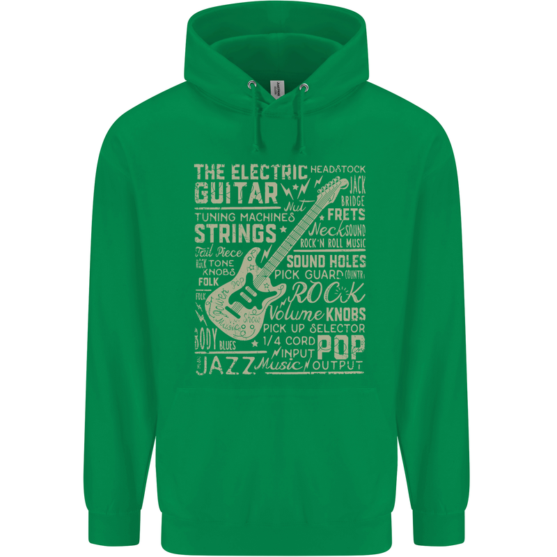 Guitar Word Art Guitarist Electric Acoustic Childrens Kids Hoodie Irish Green