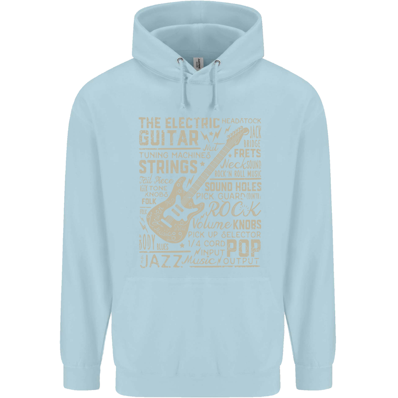 Guitar Word Art Guitarist Electric Acoustic Childrens Kids Hoodie Light Blue