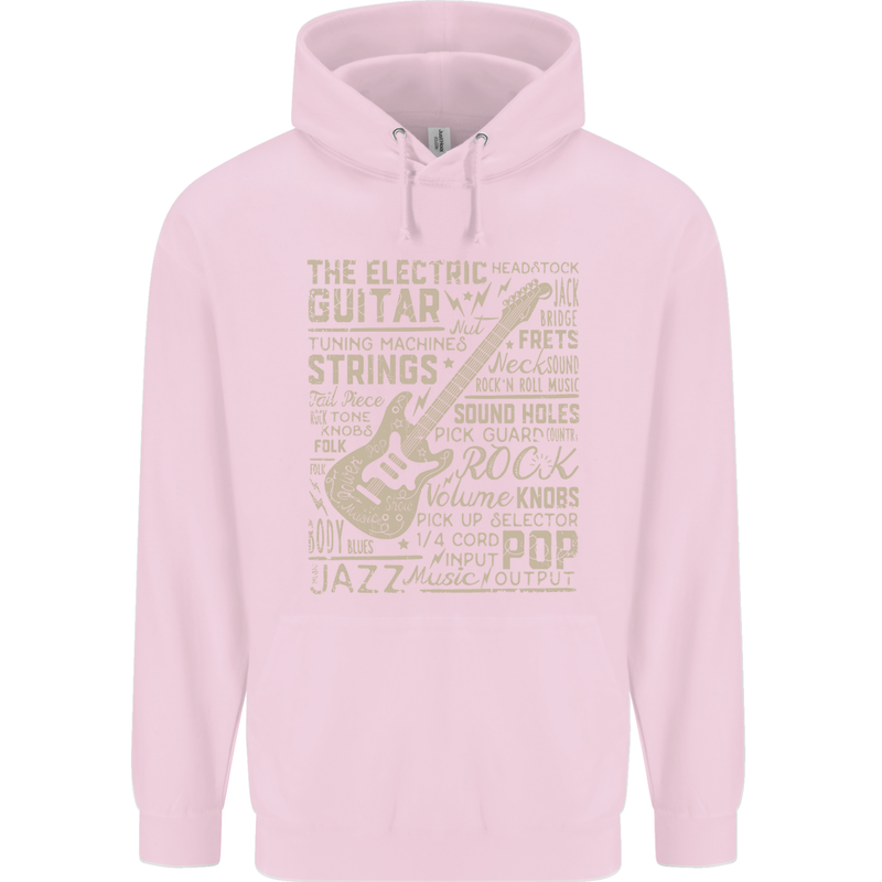 Guitar Word Art Guitarist Electric Acoustic Childrens Kids Hoodie Light Pink