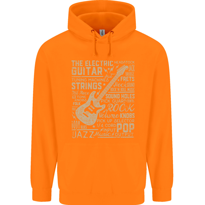 Guitar Word Art Guitarist Electric Acoustic Childrens Kids Hoodie Orange