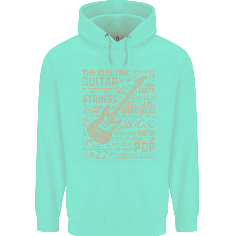 Guitar Word Art Guitarist Electric Acoustic Childrens Kids Hoodie Peppermint