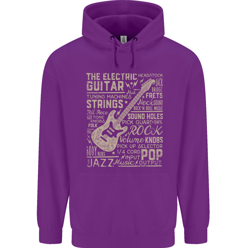Guitar Word Art Guitarist Electric Acoustic Childrens Kids Hoodie Purple
