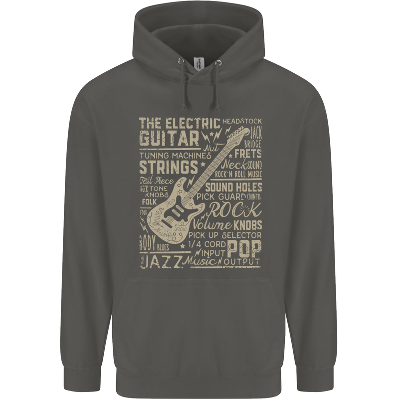 Guitar Word Art Guitarist Electric Acoustic Childrens Kids Hoodie Storm Grey