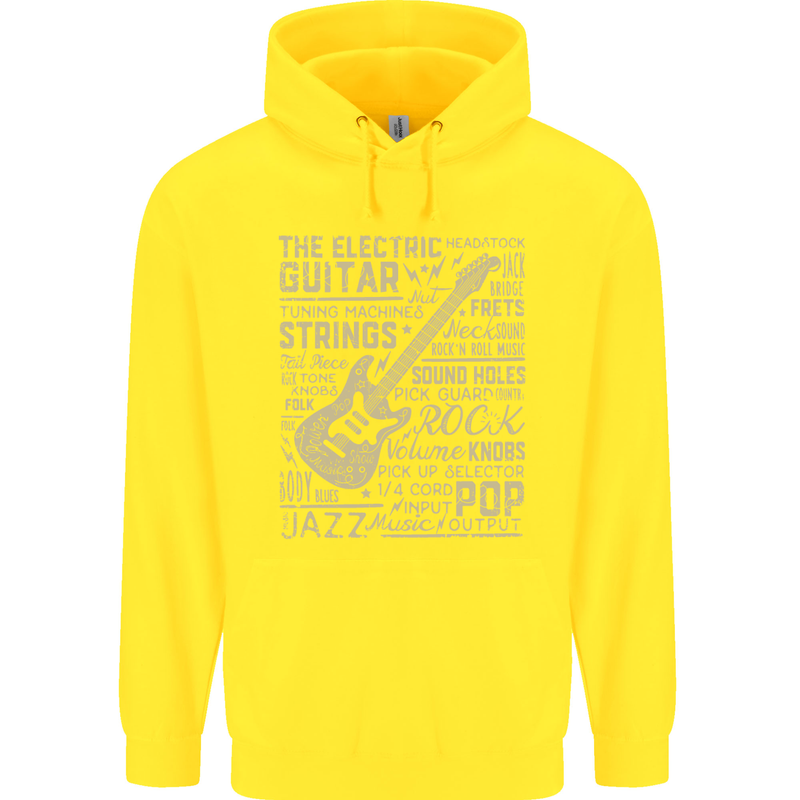 Guitar Word Art Guitarist Electric Acoustic Childrens Kids Hoodie Yellow