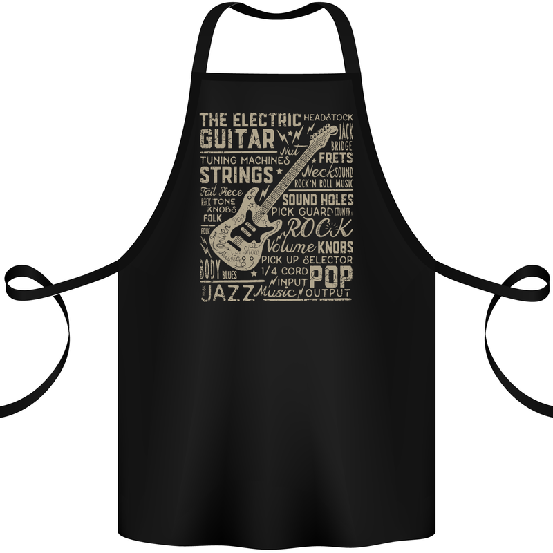 Guitar Word Art Guitarist Electric Acoustic Cotton Apron 100% Organic Black
