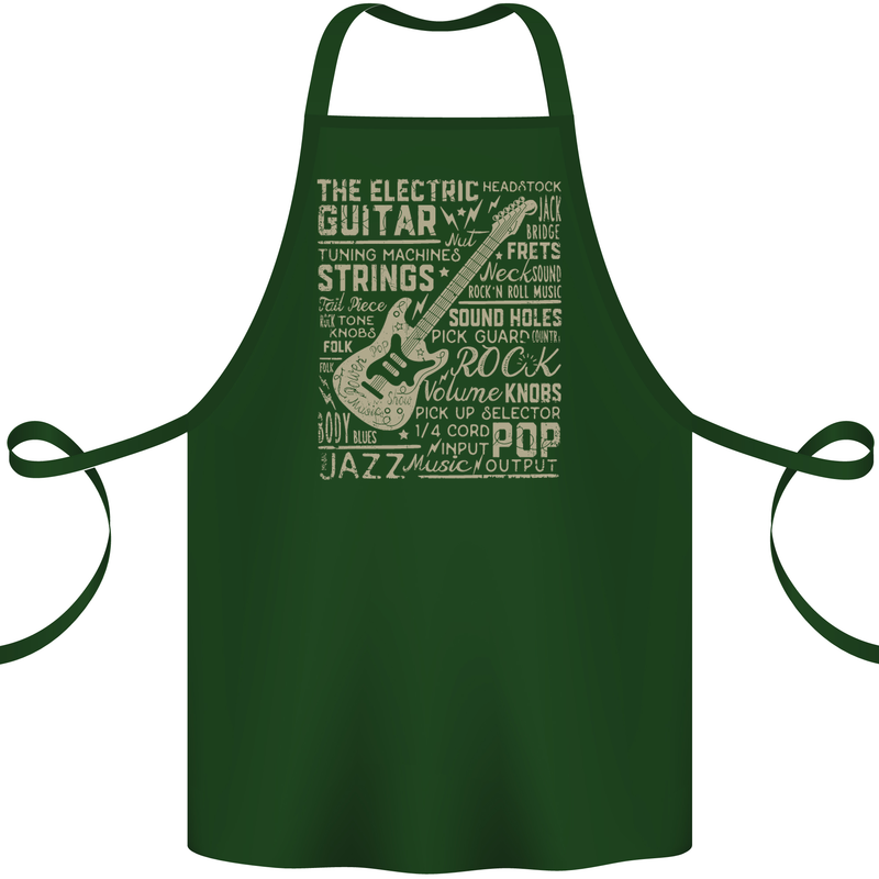 Guitar Word Art Guitarist Electric Acoustic Cotton Apron 100% Organic Forest Green