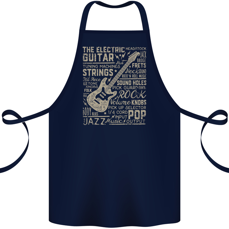 Guitar Word Art Guitarist Electric Acoustic Cotton Apron 100% Organic Navy Blue