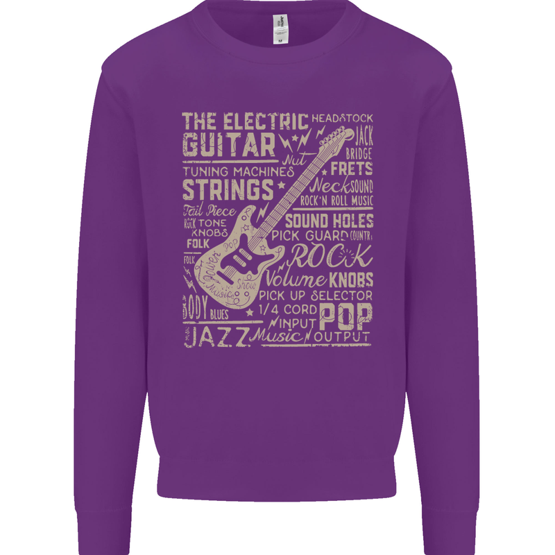 Guitar Word Art Guitarist Electric Acoustic Kids Sweatshirt Jumper Purple