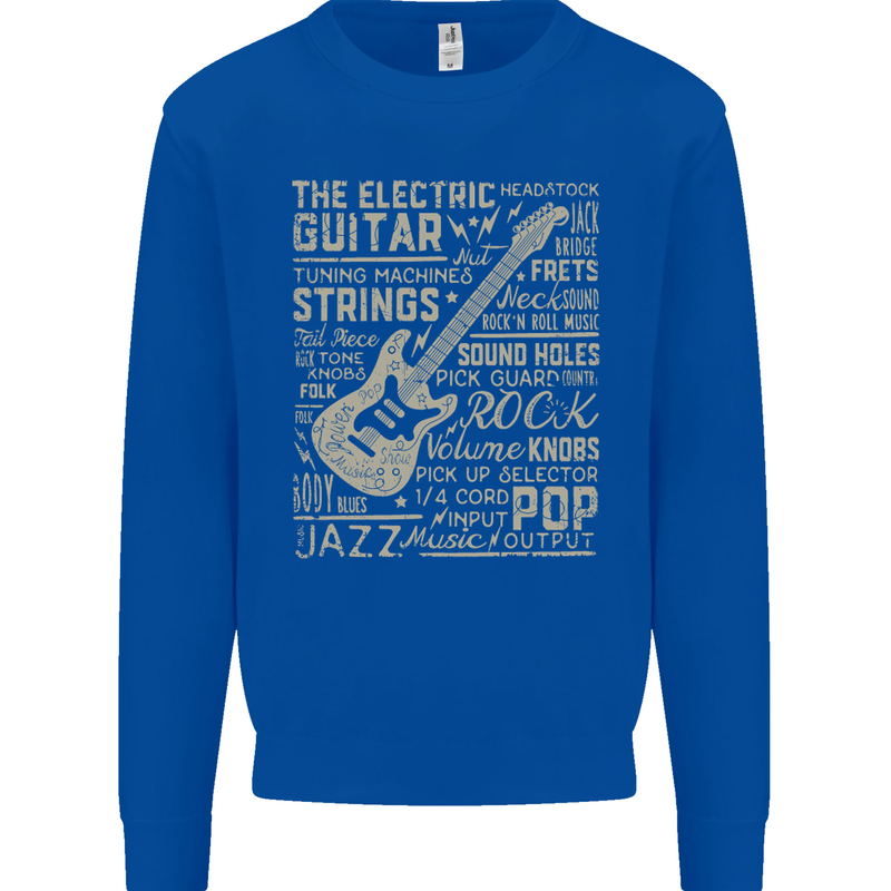 Guitar Word Art Guitarist Electric Acoustic Kids Sweatshirt Jumper Royal Blue