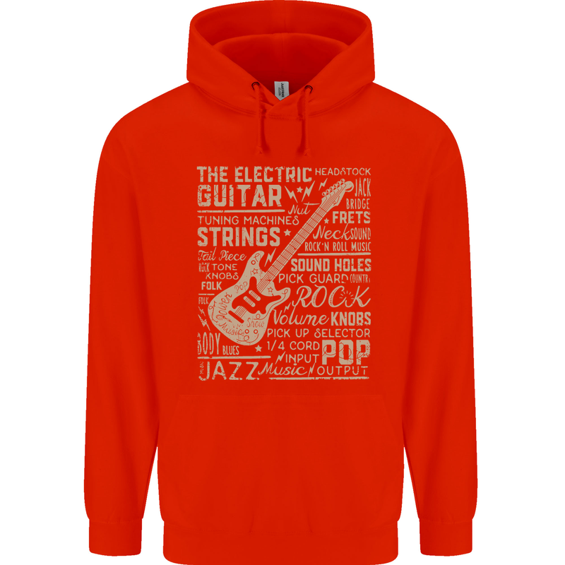 Guitar Word Art Guitarist Electric Acoustic Mens 80% Cotton Hoodie Bright Red