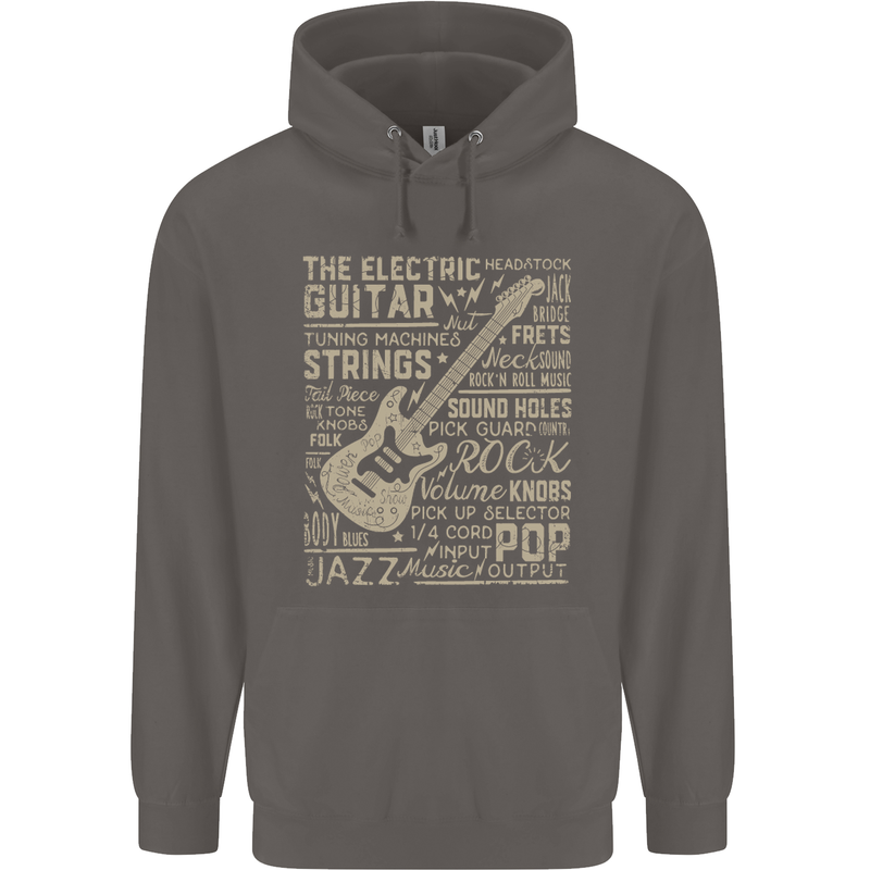 Guitar Word Art Guitarist Electric Acoustic Mens 80% Cotton Hoodie Charcoal