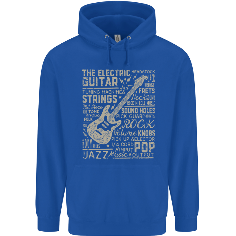 Guitar Word Art Guitarist Electric Acoustic Mens 80% Cotton Hoodie Royal Blue