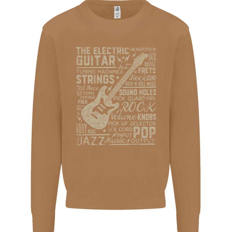 Guitar Word Art Guitarist Electric Acoustic Mens Sweatshirt Jumper Caramel Latte