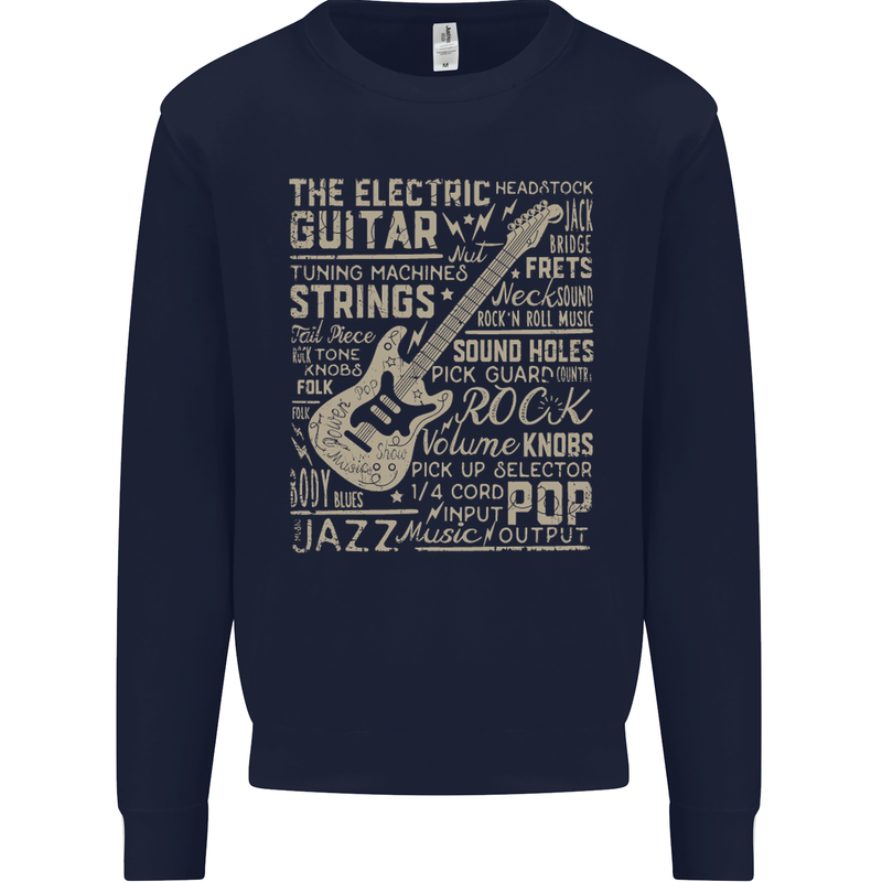 Guitar Word Art Guitarist Electric Acoustic Mens Sweatshirt Jumper Navy Blue