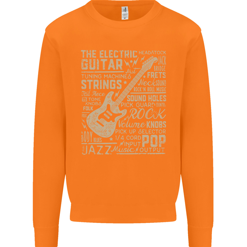 Guitar Word Art Guitarist Electric Acoustic Mens Sweatshirt Jumper Orange