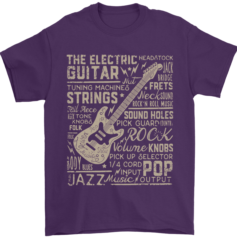 Guitar Word Art Guitarist Electric Acoustic Mens T-Shirt Cotton Gildan Purple