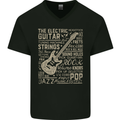 Guitar Word Art Guitarist Electric Acoustic Mens V-Neck Cotton T-Shirt Black