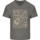 Guitar Word Art Guitarist Electric Acoustic Mens V-Neck Cotton T-Shirt Charcoal