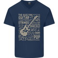 Guitar Word Art Guitarist Electric Acoustic Mens V-Neck Cotton T-Shirt Navy Blue