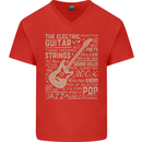 Guitar Word Art Guitarist Electric Acoustic Mens V-Neck Cotton T-Shirt Red