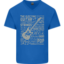 Guitar Word Art Guitarist Electric Acoustic Mens V-Neck Cotton T-Shirt Royal Blue